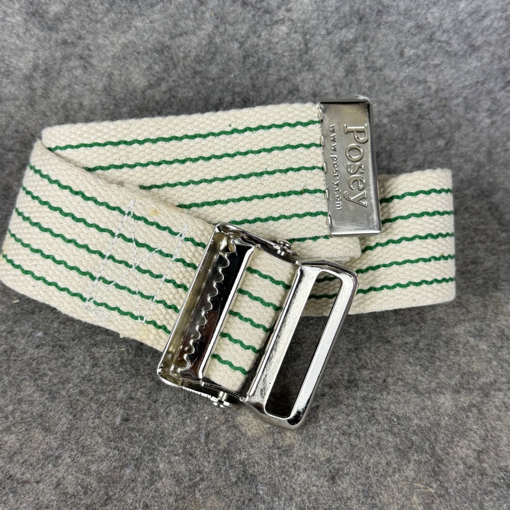 Posey 6556 Cotton Gait Belt Green Stripe Metal Buckle Patient Transfer 64 inch